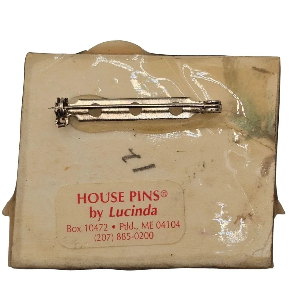 House Pins by Lucinda Brooch‎ Vintage Brown Teal Village Moon Glitter Art Pin